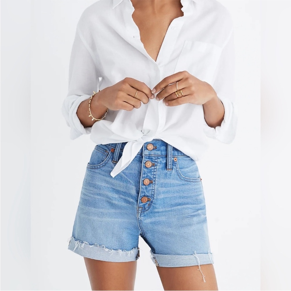 Madewell Denim Shorts Exposed Button Front Roll Cuff Folded High Rise 28